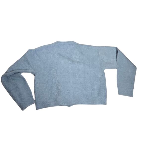 MISS‎ SPARKLING baby blue fuzzy cropped boxy retro button up cardigan sweater S - Picture 3 of 8